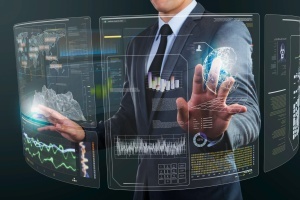 man touching computer screen 