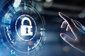 Cybersecurity concept with person touching a lock