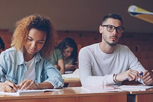 Higher education students in a classroom