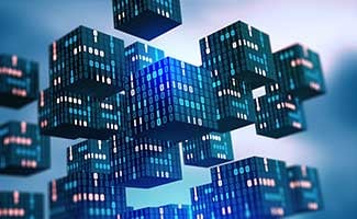 Illustration of blockchain information on the digital ledger