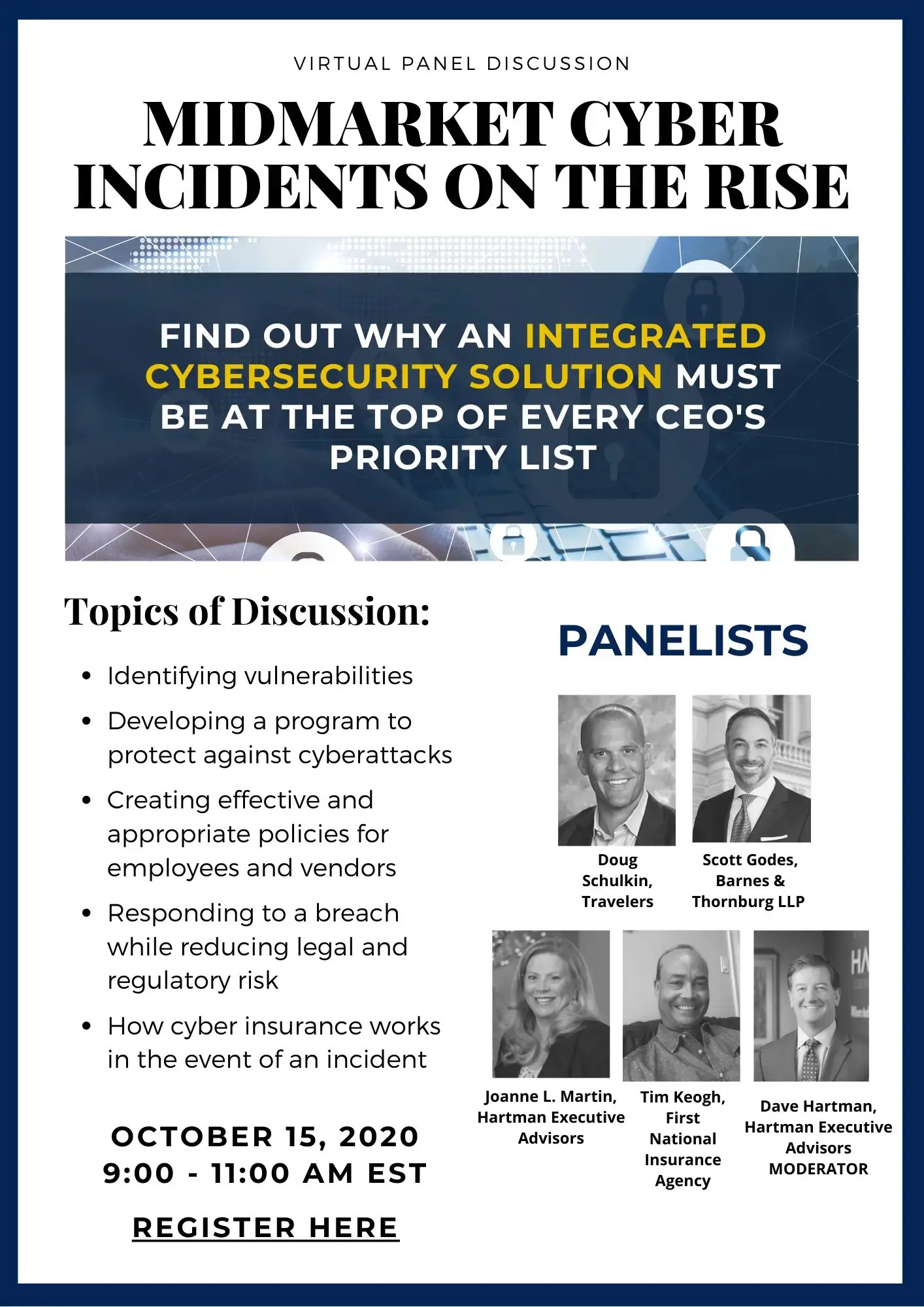 Hartman virtual panel event flyer