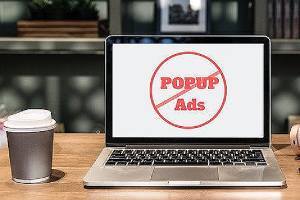 Popup ad example on a laptop. cybersecurity systems include antivirus and malware protection software