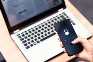 Cybersecurity screen person working in public on public wifi 