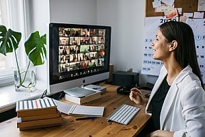 a business owner holding a virtual event using modern technology
