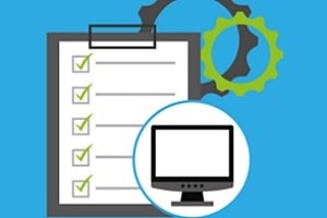 a check list behind an image of a computer 