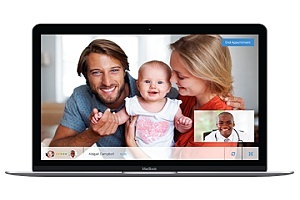 a couple and their baby on their laptop for a telehealth appointment