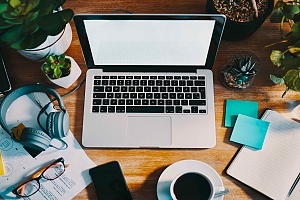 a desk at a home of a remote workforce employee