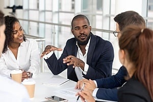 a strategic IT consultant speaking with his new company