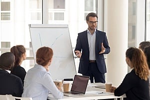 business partners meeting with an interim executive