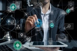 businessman using growing global network and data connections
