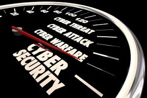 cyber security threat attack warfare level gauge 3d illustration