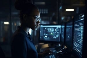 cybersecurity expert working on camera