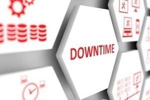 downtime hexagonal block written in red