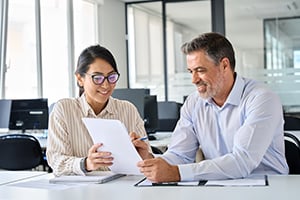 Employees talking to each other