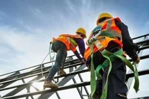 fall arrestor device for worker with hooks for safety body harness on the roof structure