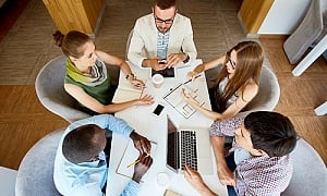 group of business professional having an it strategy meeting