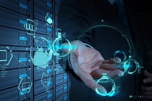 hand working with a cloud computing diagram on the new computer interface