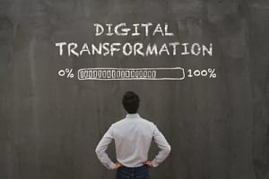 man checking digital transformation progress bar