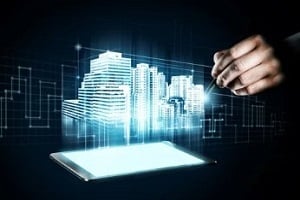 man with building structure in 3d