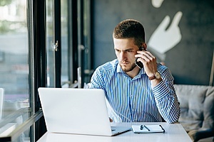 man working remotely