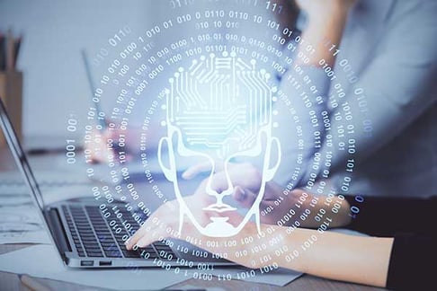 Multi exposure of woman hands working on computer