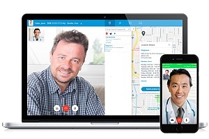 telehealth software shown with a doctor and a patient in an appointment