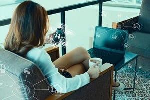 woman using mobile payments online shopping