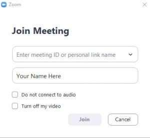 'Join Meeting' page of a Zoom call